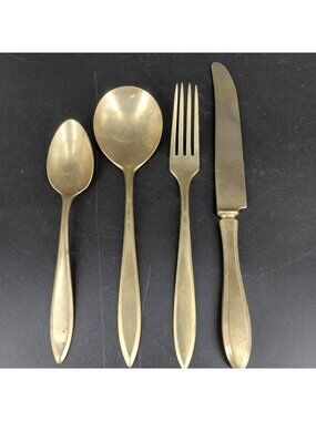 Dirigold Regal Flatware Set 4 Piece Gold Alloy Spoon Fork Knife Satin Dirilyte